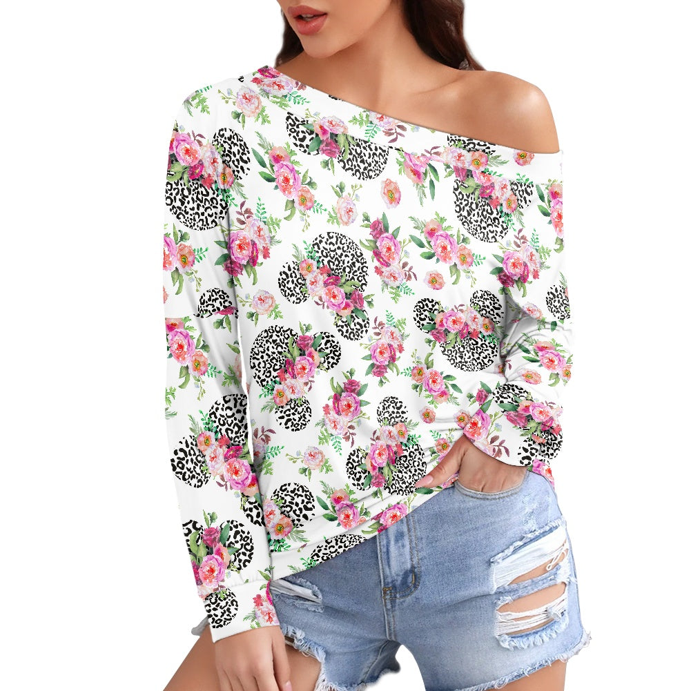 Floral Cheetah White Women's one-shoulder top