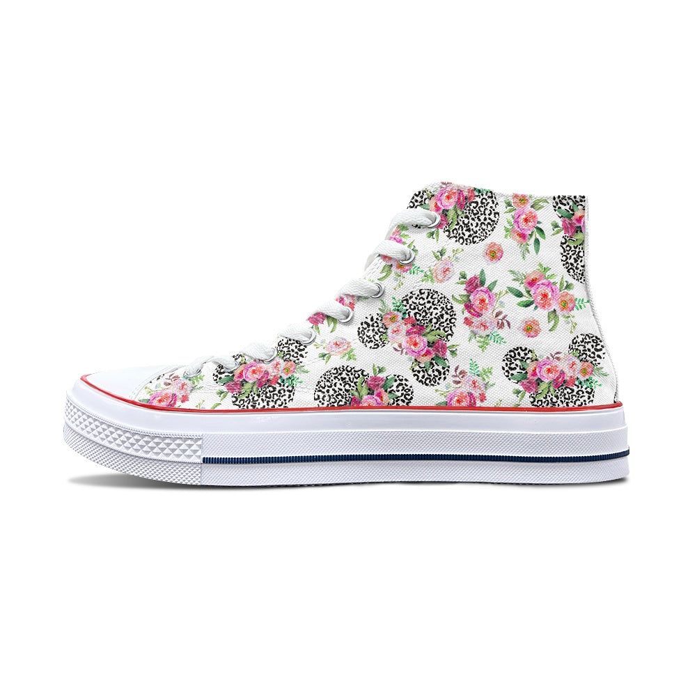 Floral Cheetah White High Top Canvas Shoes