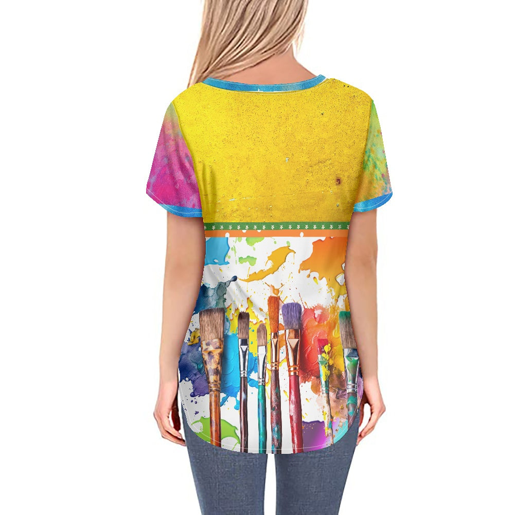 Paint Splatter Women's V-neck Top