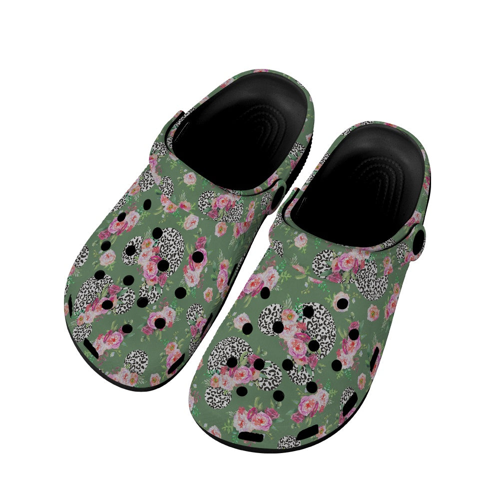Floral Cheetah Green Adult Crocs Black Sole