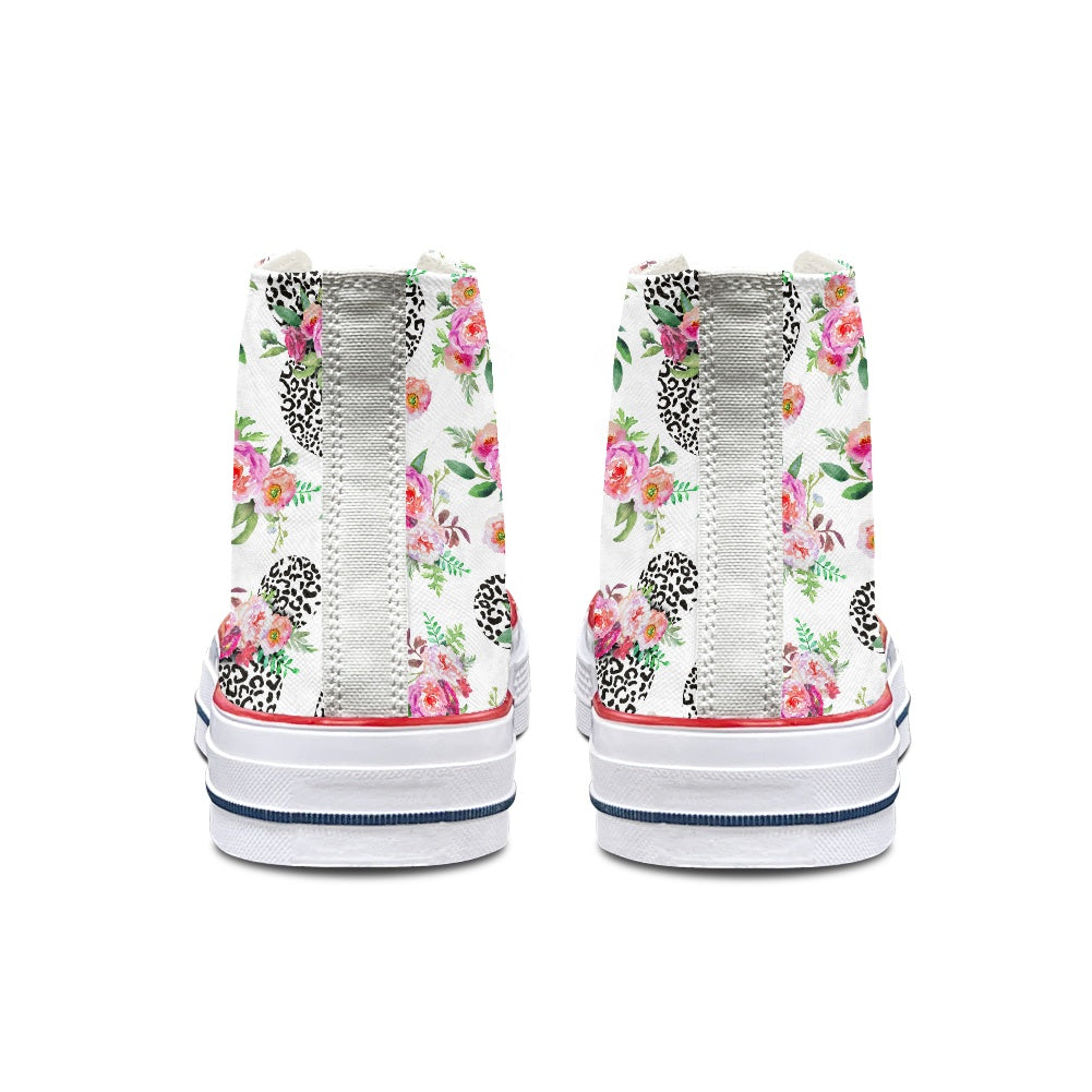 Floral Cheetah White High Top Canvas Shoes