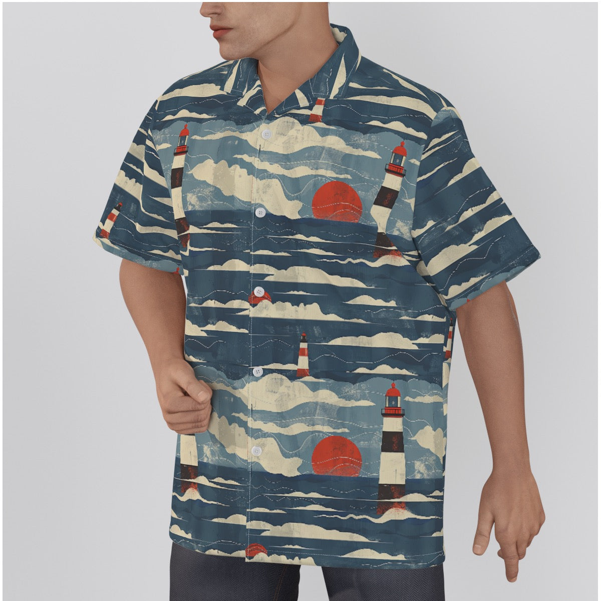 Lighthouse Men's Hawaiian Shirt With Button Closure