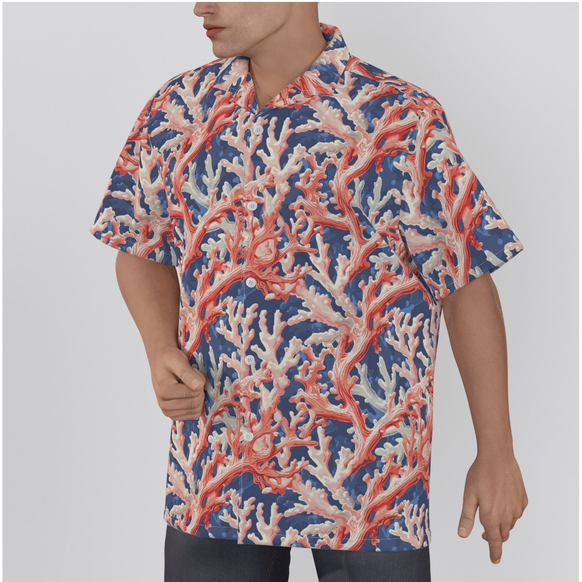 Coral Men's Hawaiian Shirt With Button Closure