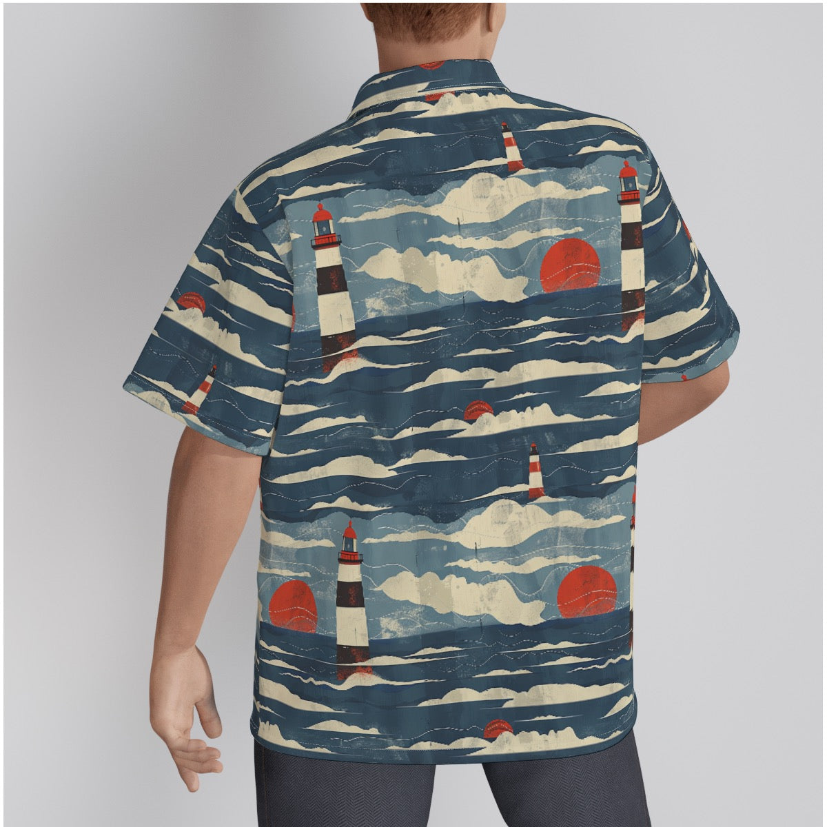 Lighthouse Men's Hawaiian Shirt With Button Closure