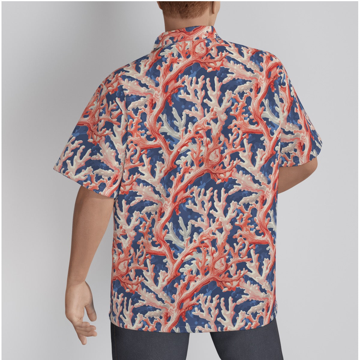 Coral Men's Hawaiian Shirt With Button Closure
