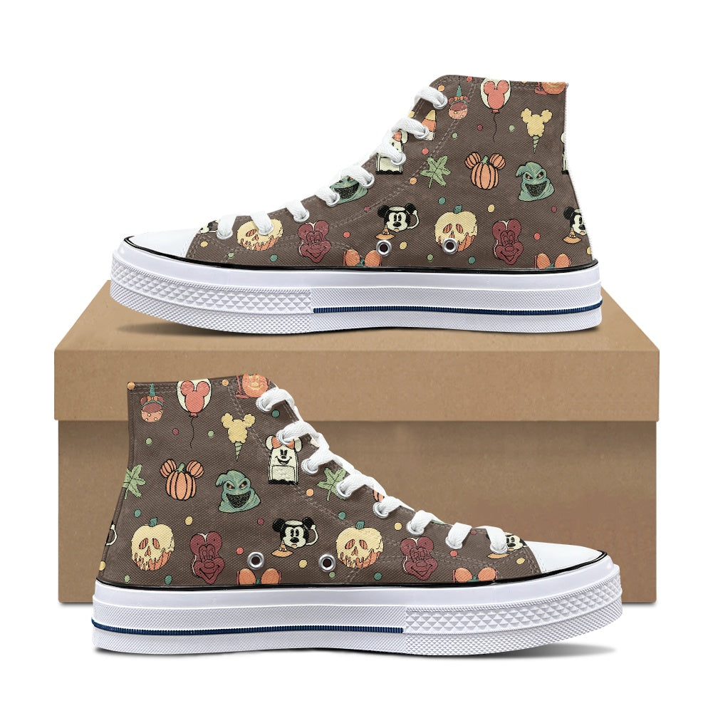 Boho Halloween Brown High Top Canvas Shoes