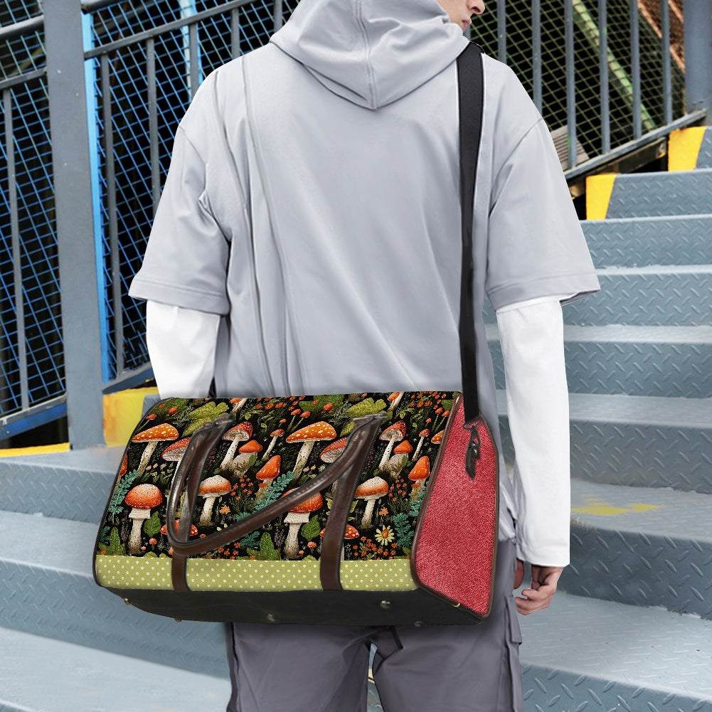 Burnt Orange Mushrooms Travel Handbag
