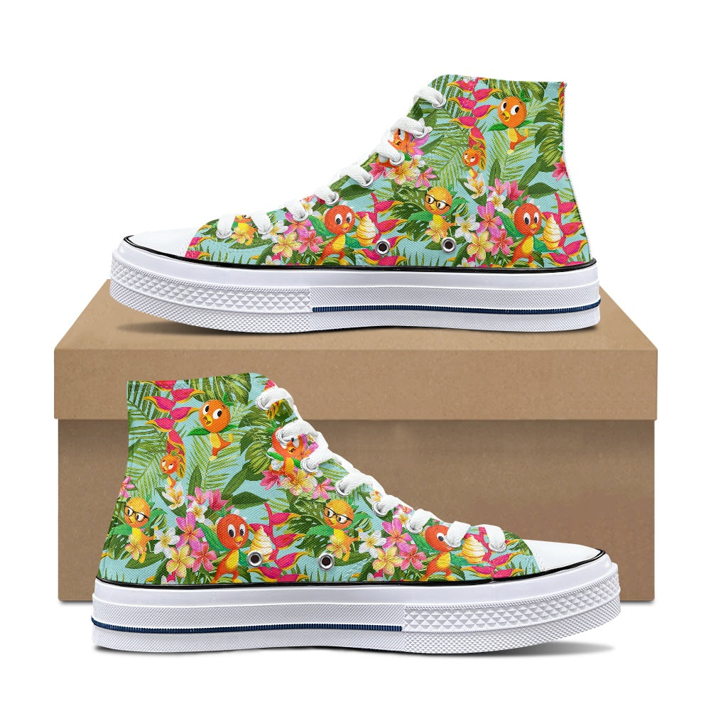 Tropical Orange Bird High Top Canvas Shoes