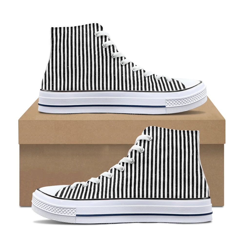 Black and White Stripe High Top Canvas Shoes