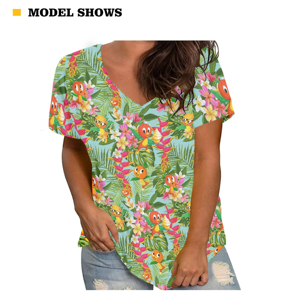 Tropical Orange Bird Women's V-neck Top