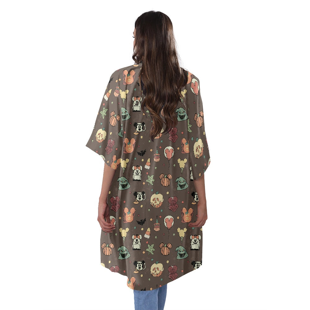 Boho Halloween Brown Women's Half Sleeve Kimono Cardigan