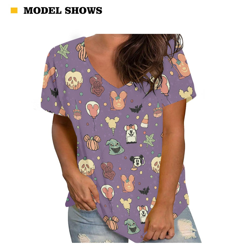 Boho Halloween Purple Women's V-neck Top