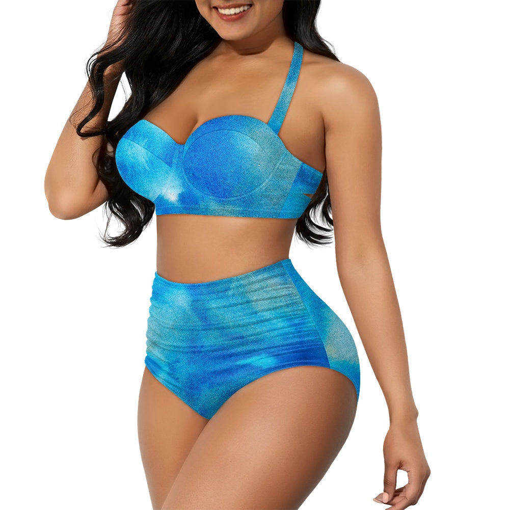 Aqua Blue Tie Dye Two-piece Swimsuit