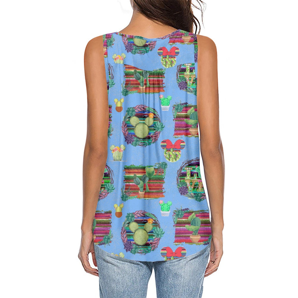Mouse Cactus Women's Sleeveless V-Neck Top