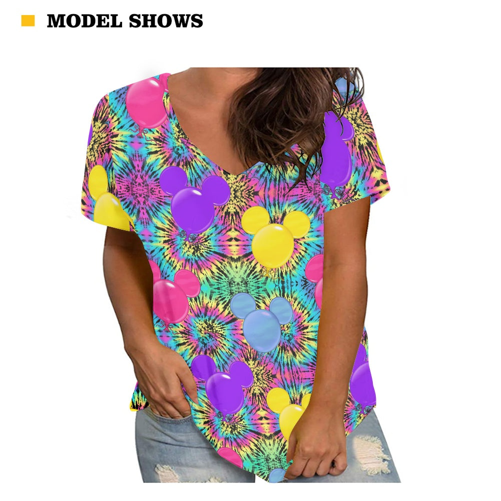 Tie Dye Mouse Women's V-neck Top