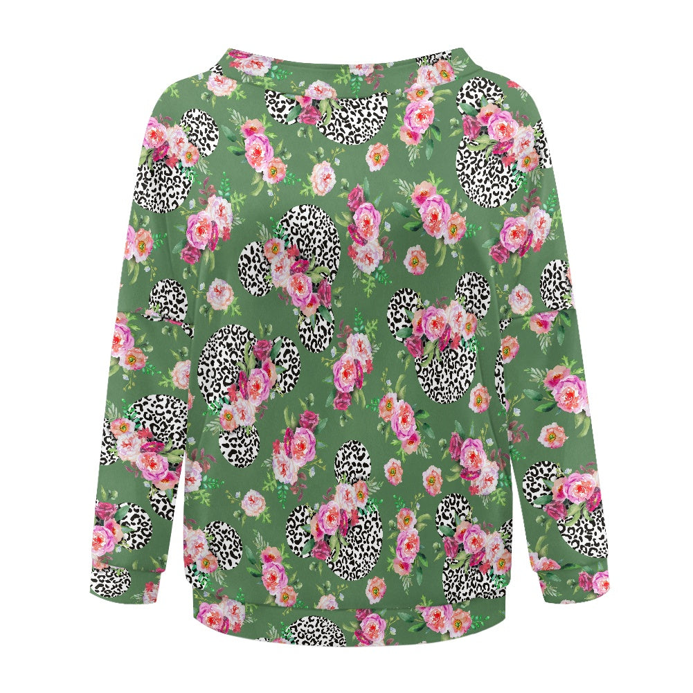 Floral Cheetah Green Women's one-shoulder top