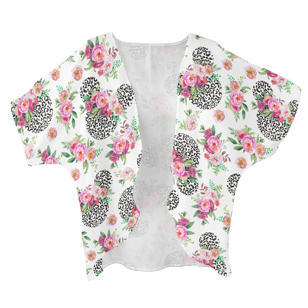 Floral Cheetah White Women's cardigan chiffon shirt