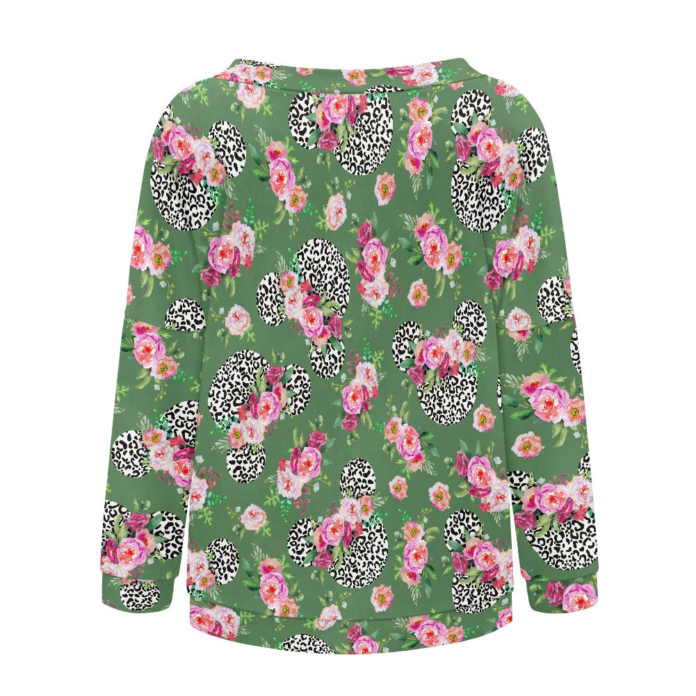 Floral Cheetah Green Women's one-shoulder top