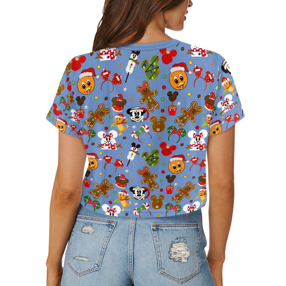 Christmas Sketch Loose cropped navel-baring T-shirt