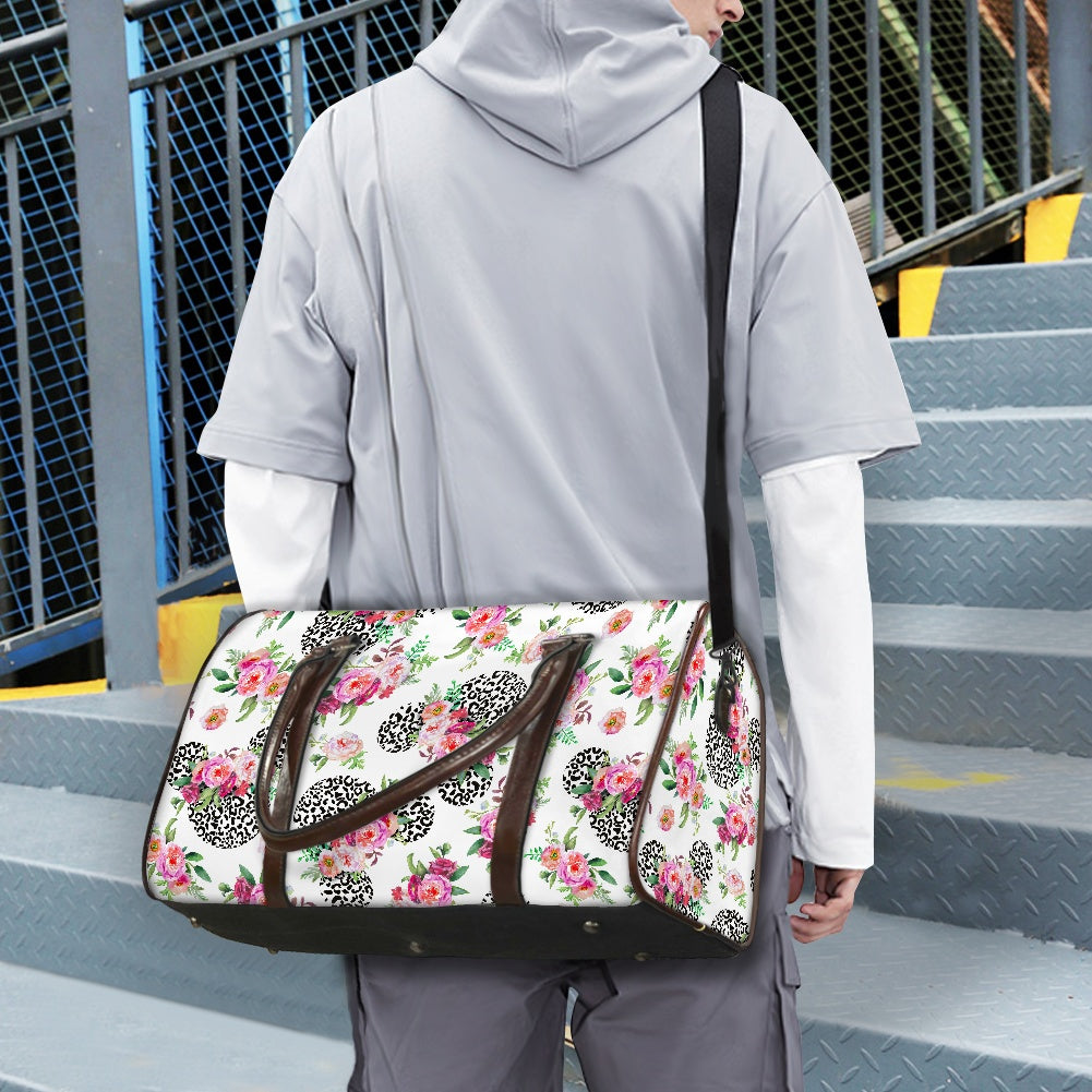 Floral Cheetah White Travel Handbag