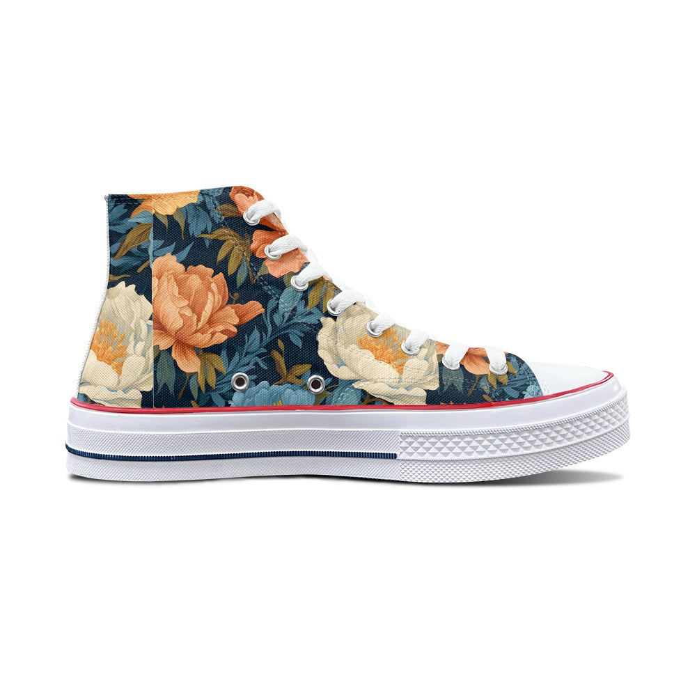 Blue Floral High Top Canvas Shoes