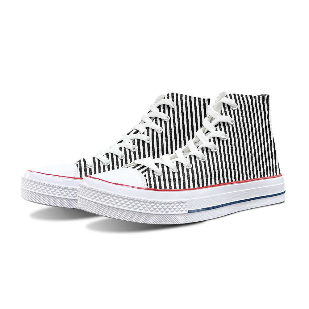 Black and White Stripe High Top Canvas Shoes