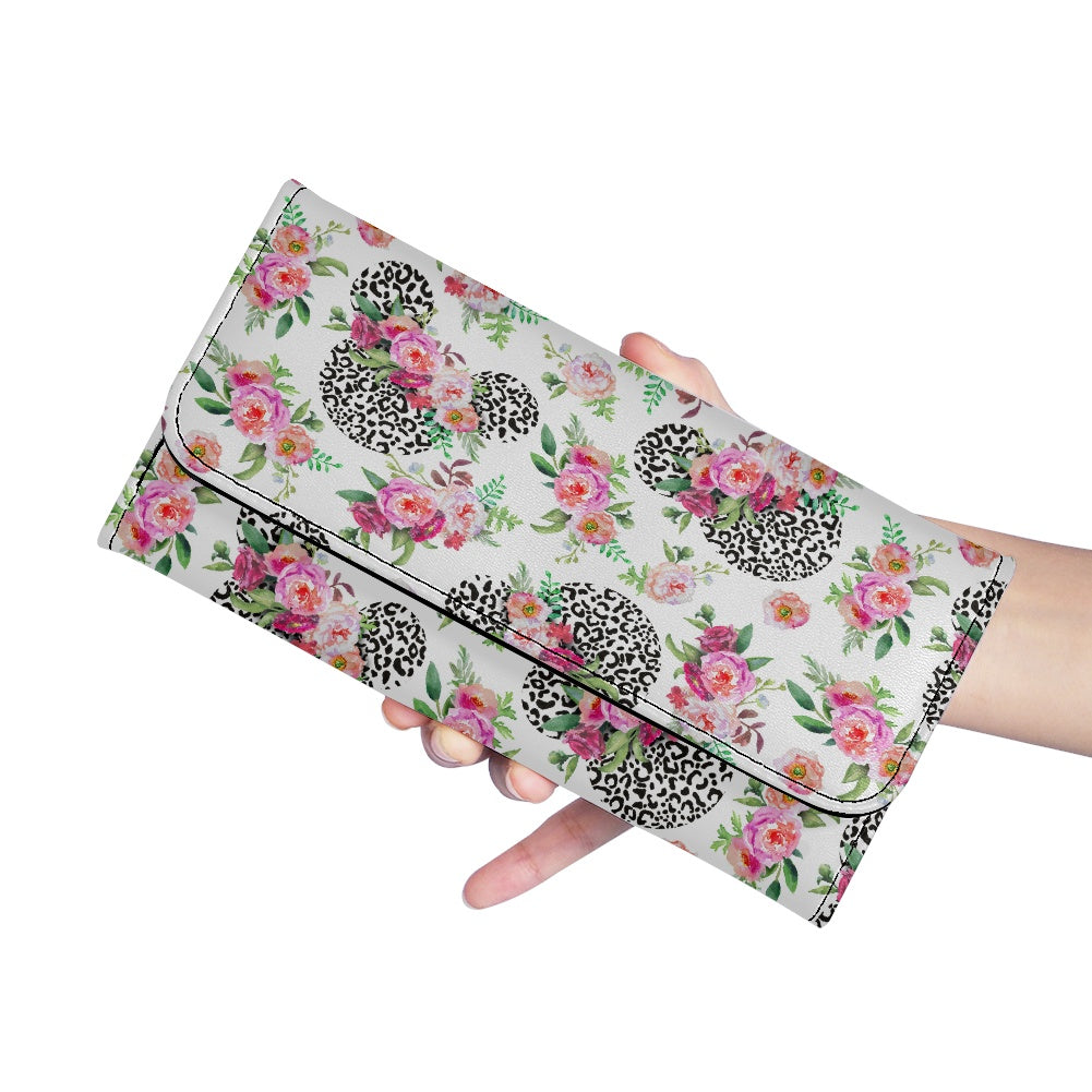 Floral Cheetah White Long Folding Wallet