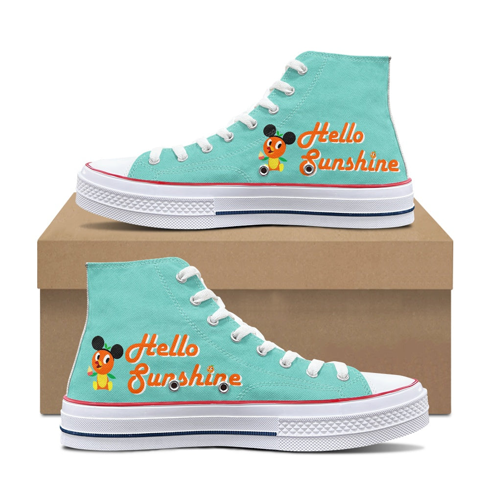 Hello Sunshine Orange Bird High Top Canvas Shoes