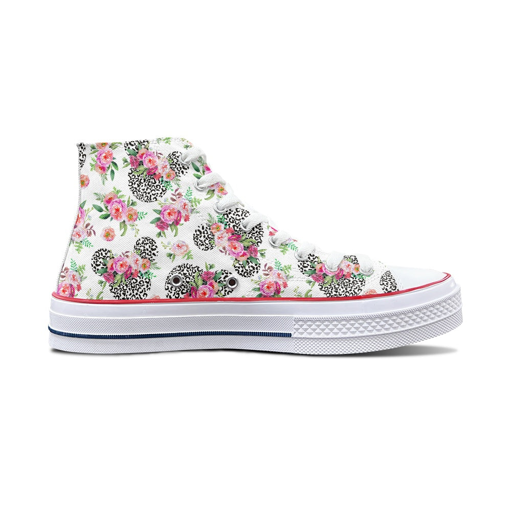 Floral Cheetah White High Top Canvas Shoes