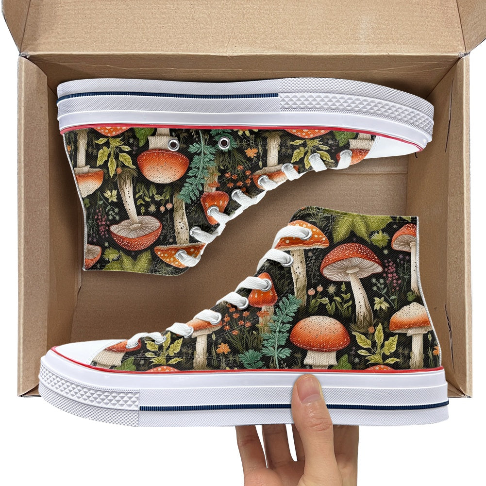 Burnt Orange Mushrooms High Top Canvas Shoes