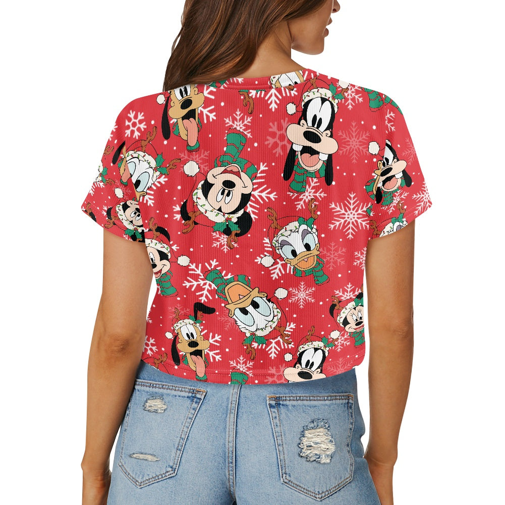 Christmas Friends Loose cropped navel-baring T-shirt