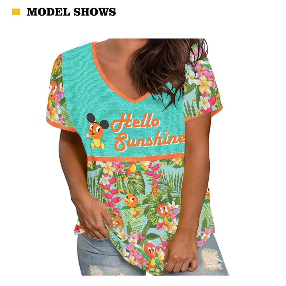 Tropical Orange Bird Women's V-neck Top