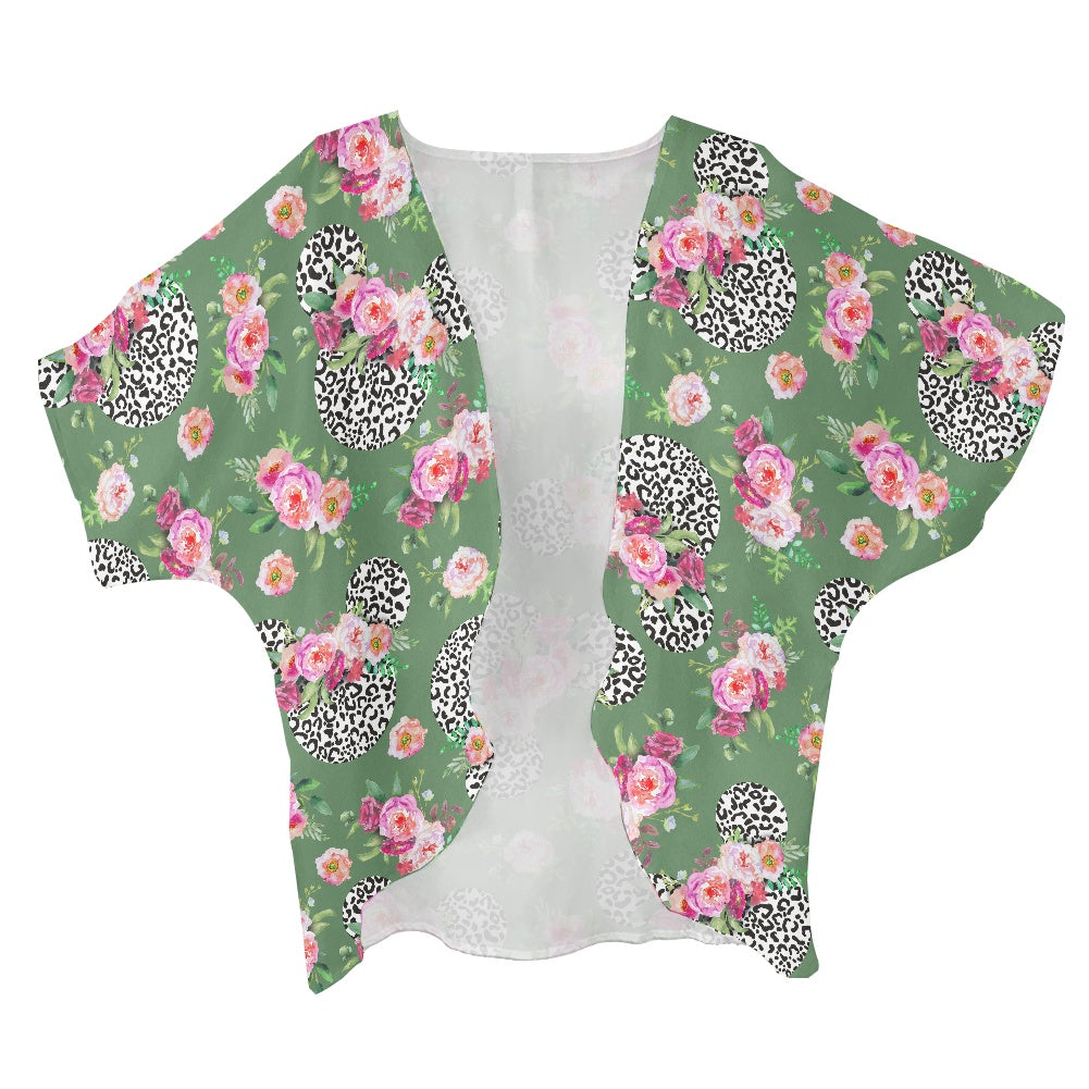 Floral Cheetah Green Women's cardigan chiffon shirt