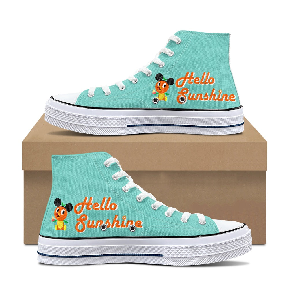 Hello Sunshine Orange Bird High Top Canvas Shoes