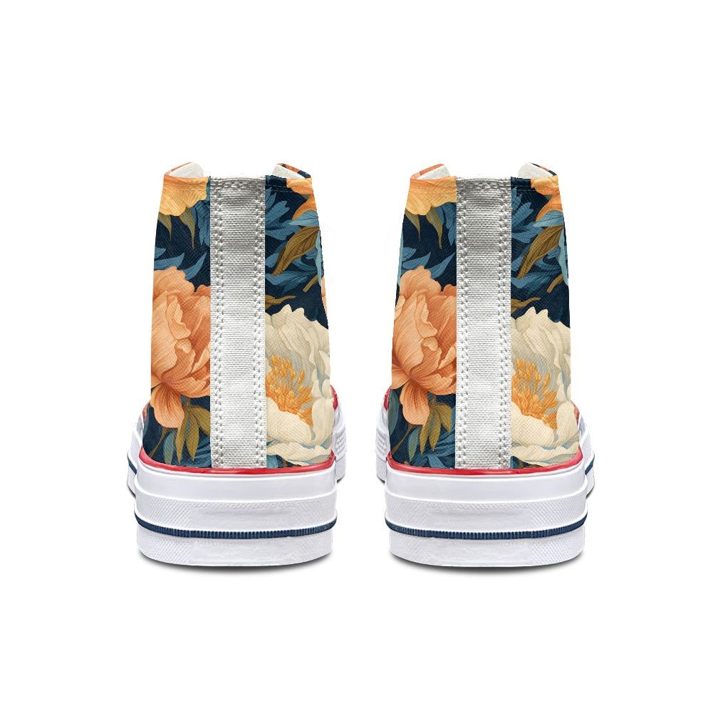 Blue Floral High Top Canvas Shoes