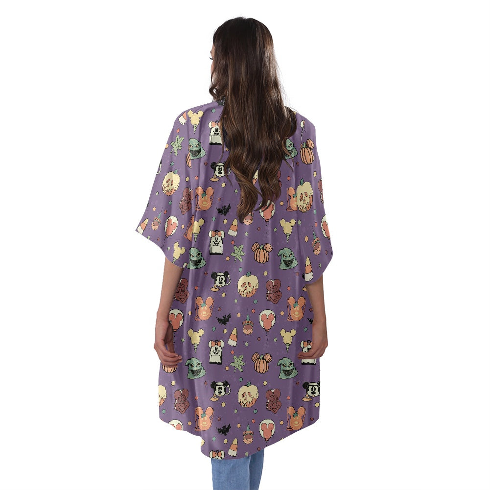 Boho Halloween Purple Women's Half Sleeve Kimono Cardigan