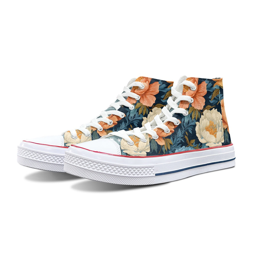 Blue Floral High Top Canvas Shoes
