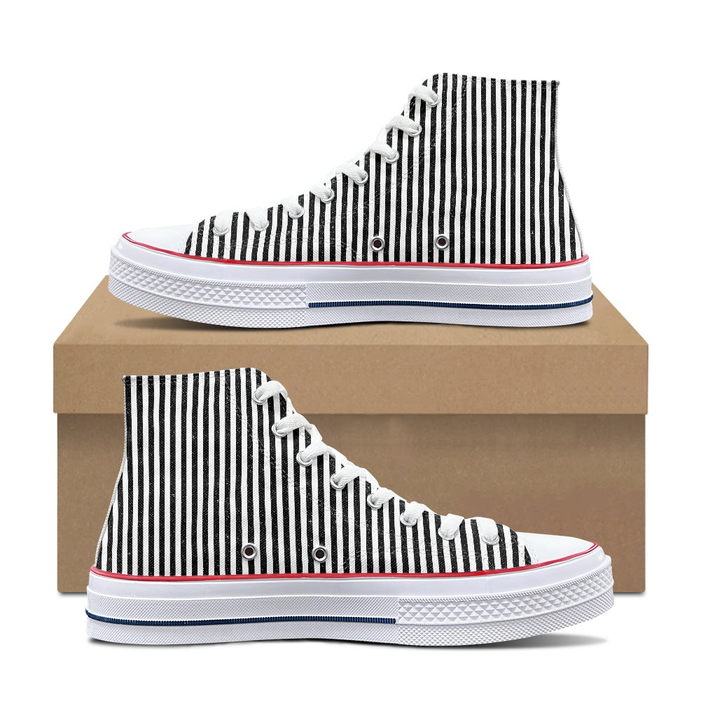Black and White Stripe High Top Canvas Shoes