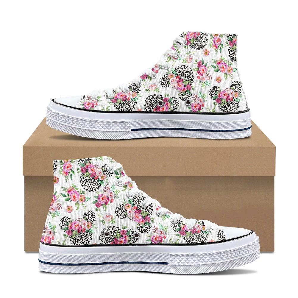 Floral Cheetah White High Top Canvas Shoes