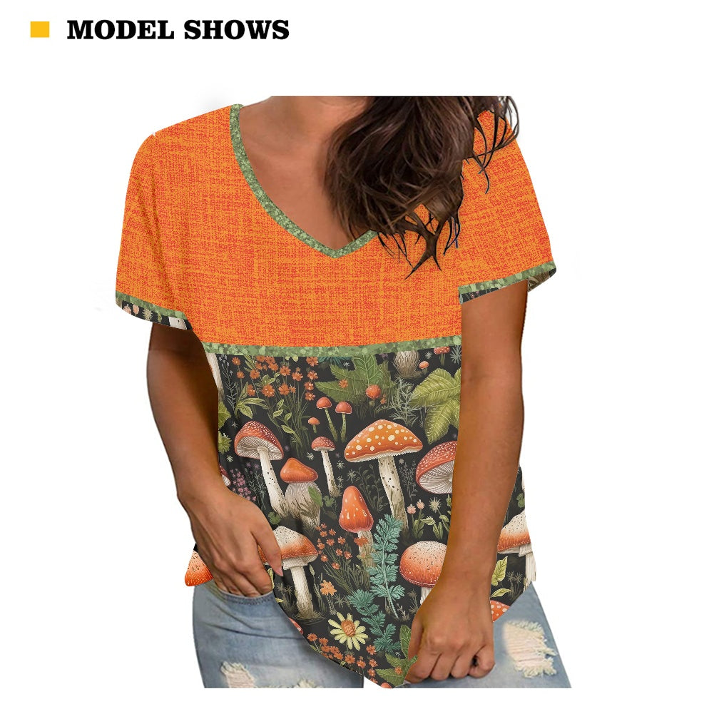 Burnt Orange Mushroom Women's V-neck Top