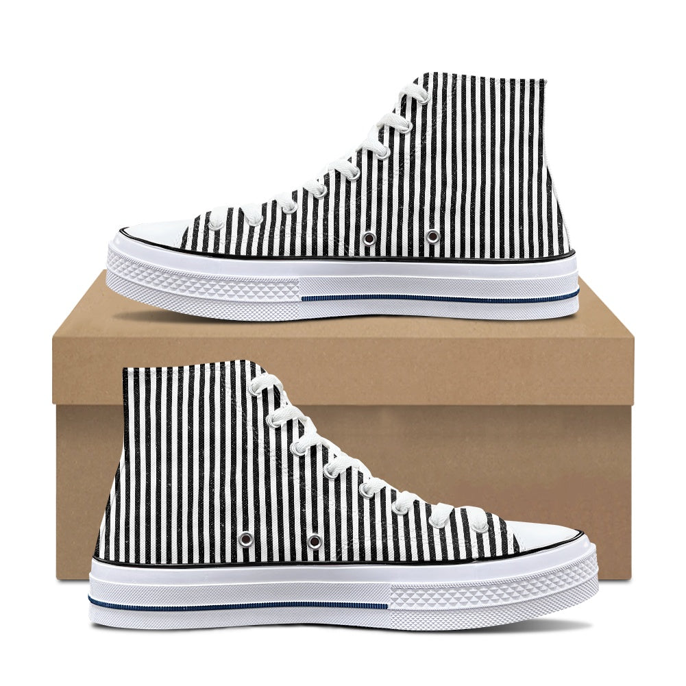 Black and White Stripe High Top Canvas Shoes