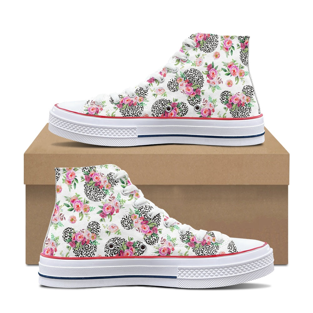 Floral Cheetah White High Top Canvas Shoes
