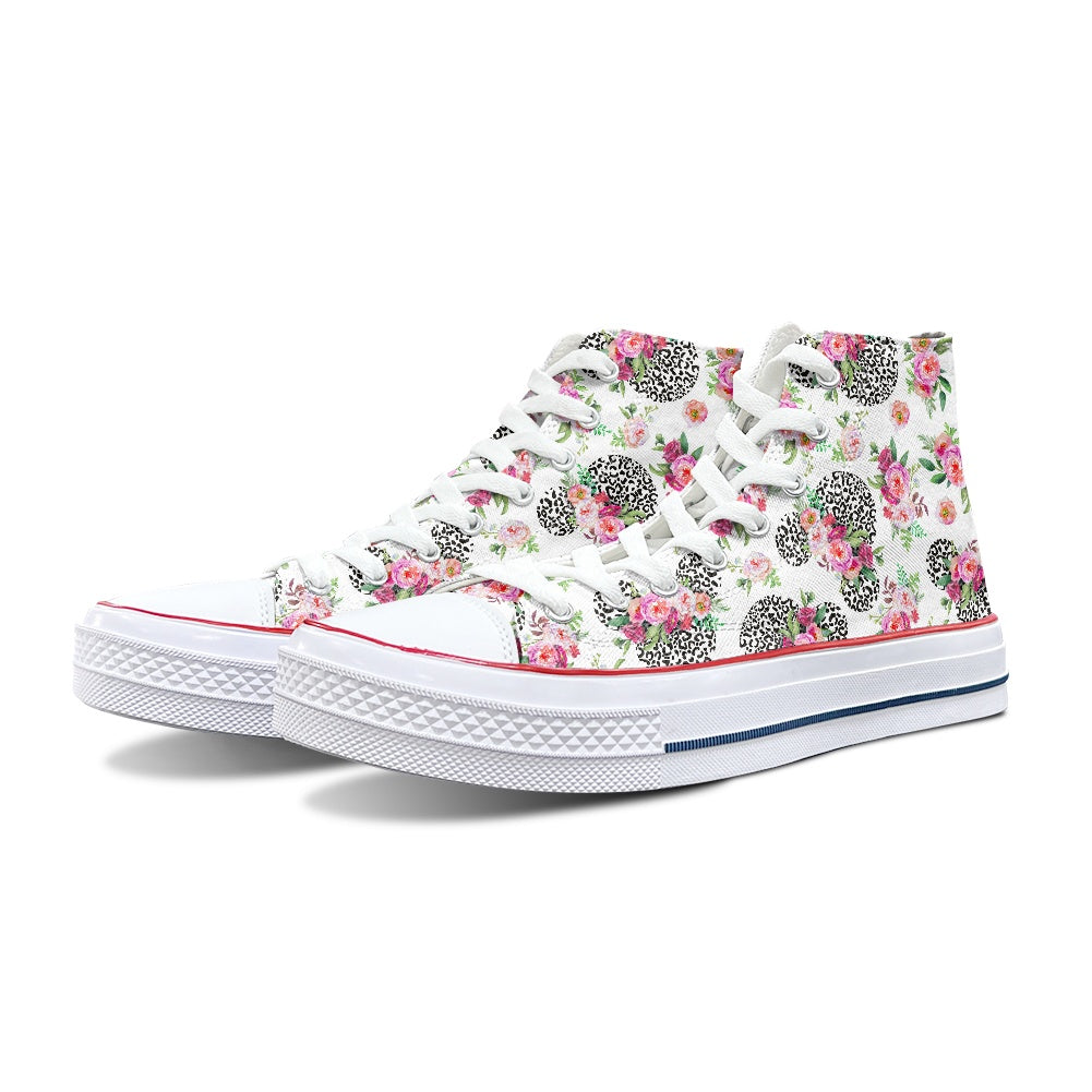 Floral Cheetah White High Top Canvas Shoes