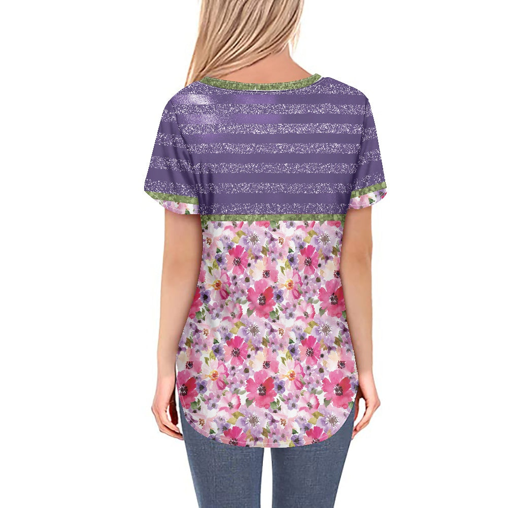 Purple Floral Women's V-neck Top