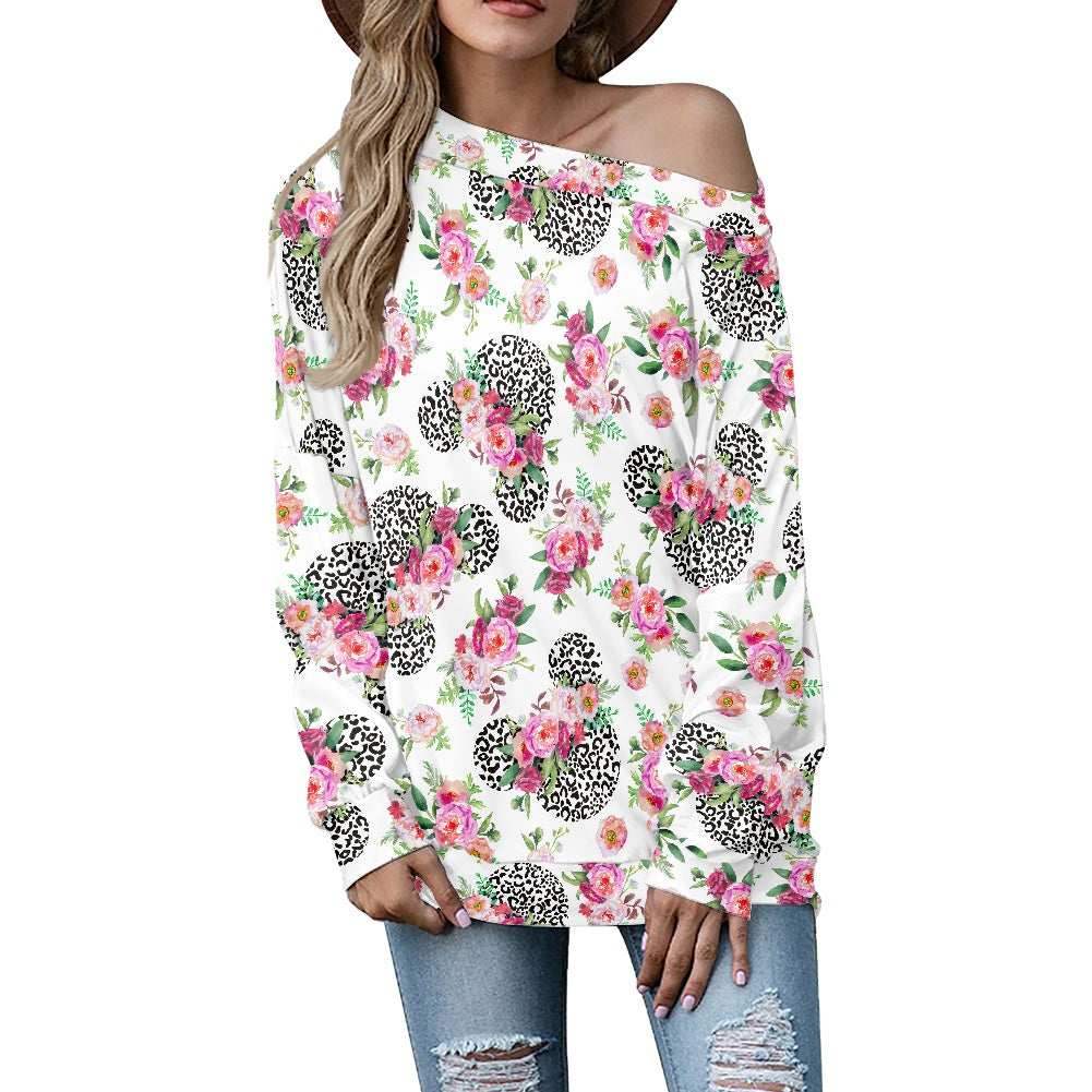 Floral Cheetah White Women's one-shoulder top