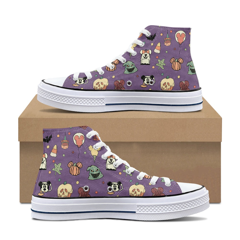 Boho Halloween Purple High Top Canvas Shoes