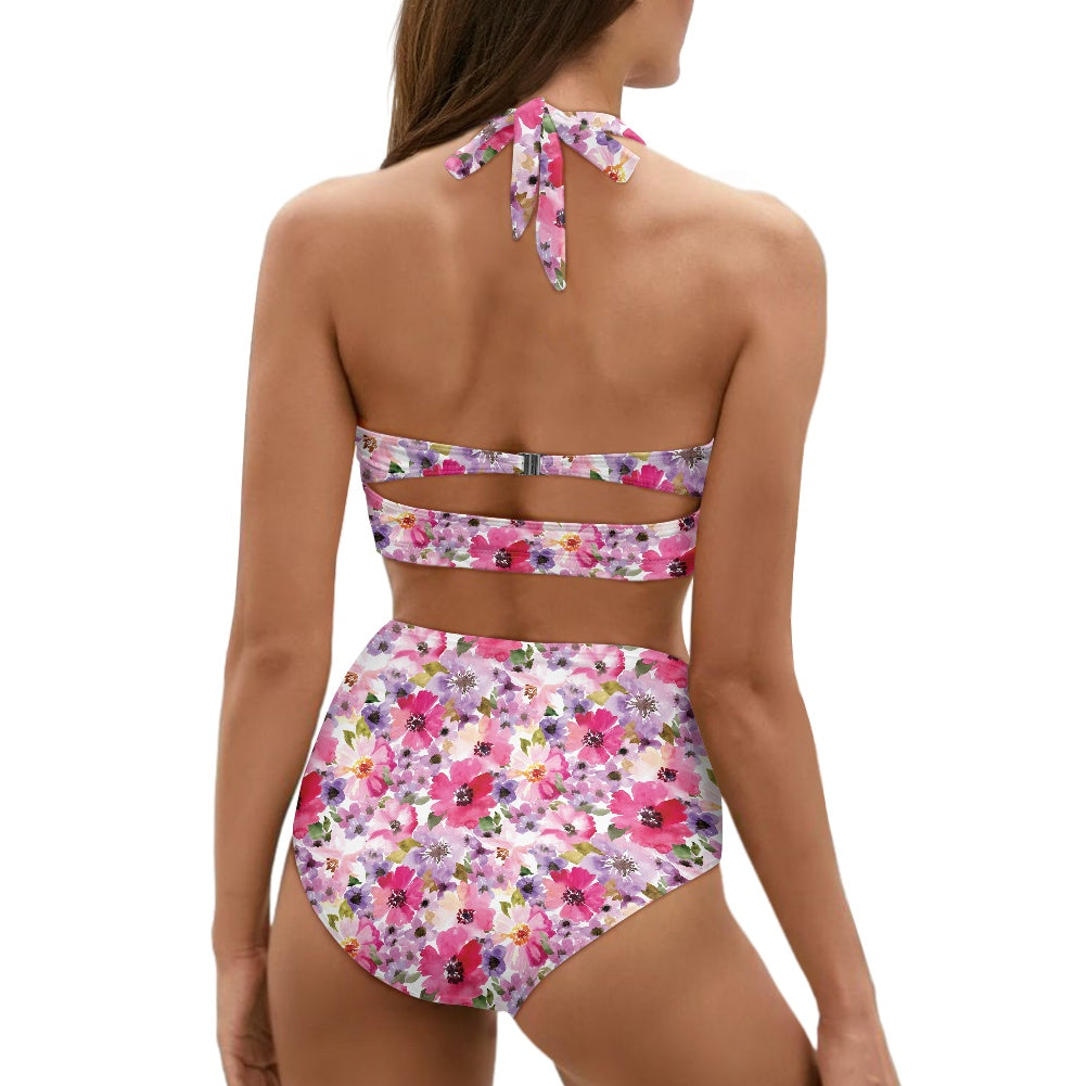 Pink Floral Two-piece Swimsuit