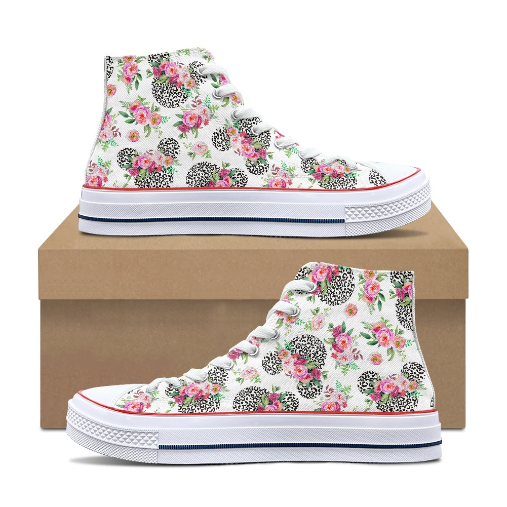 Floral Cheetah White High Top Canvas Shoes