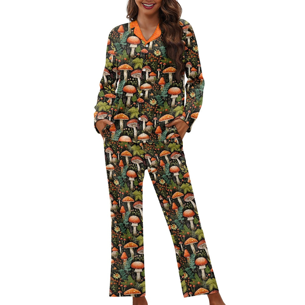 Burnt Orange Mushrooms Pajamas (button)
