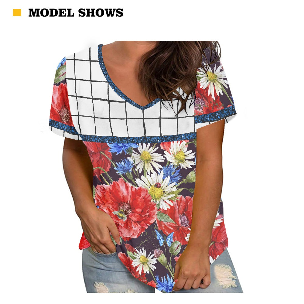 RWB Floral Women's V-neck Top